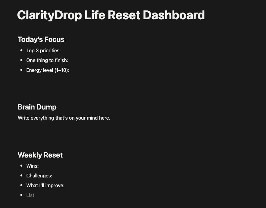 Life Reset Dashboard (Notion)