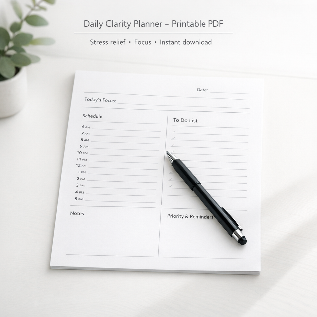 Daily Clarity Planner Printable (Stress Relief & Focus Toolkit)