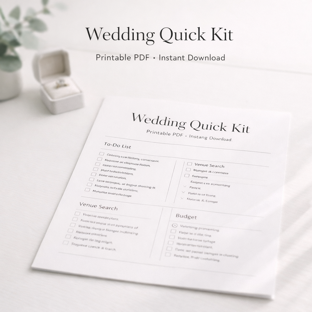 Wedding Quick Kit Printable PDF (Checklist, Budget, Guest List & Timeline)