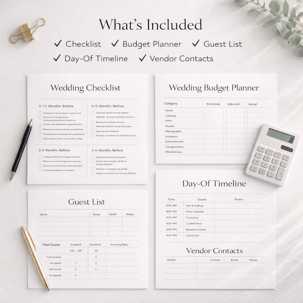 Wedding Quick Kit Printable PDF (Checklist, Budget, Guest List & Timeline)